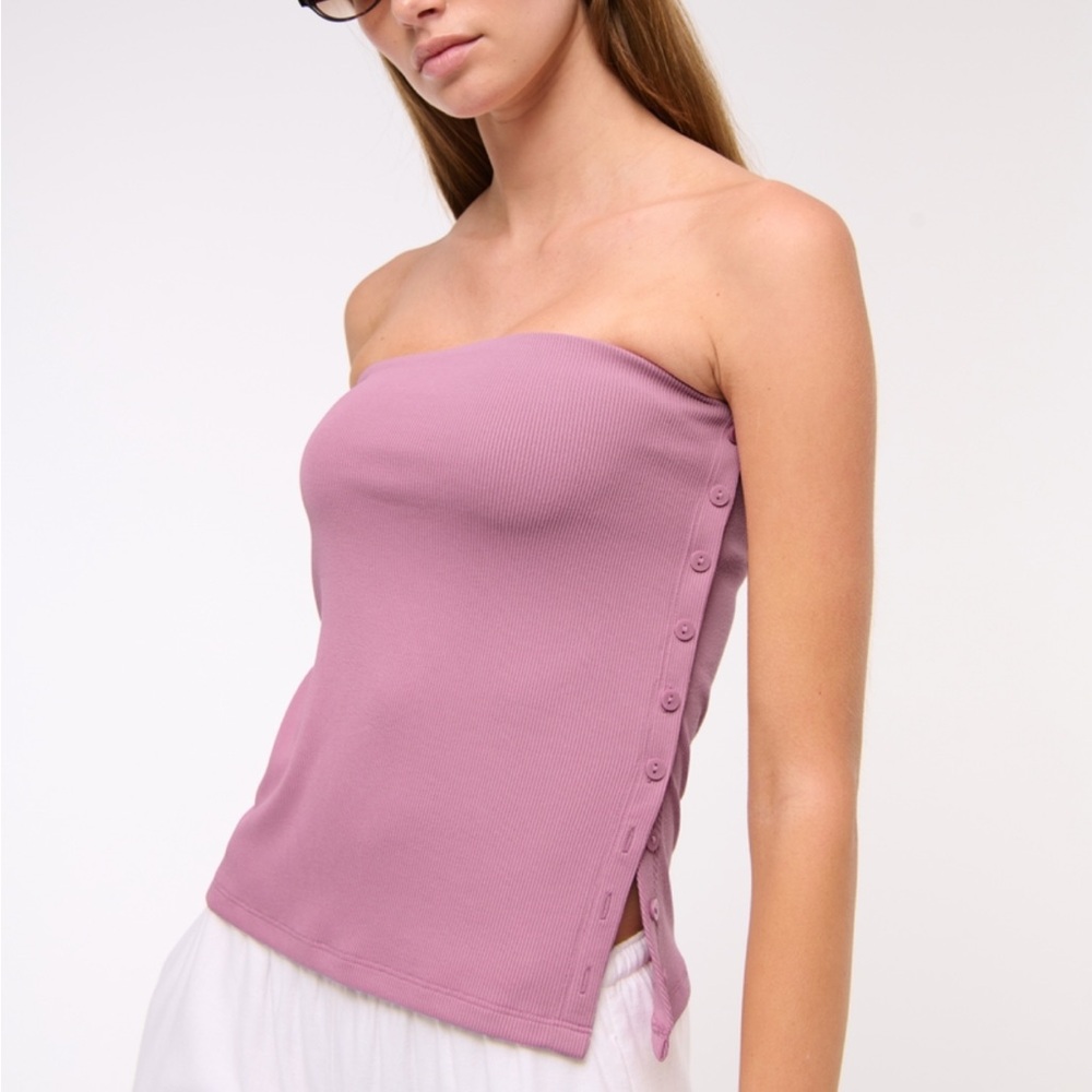 Abercrombie & Fitch Ribbed Strapless Tube Top in Mauve